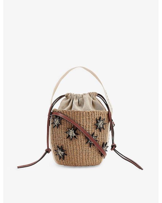 Chloé Metallic Woody Star-embossed Raffia And Leather Basket Bag