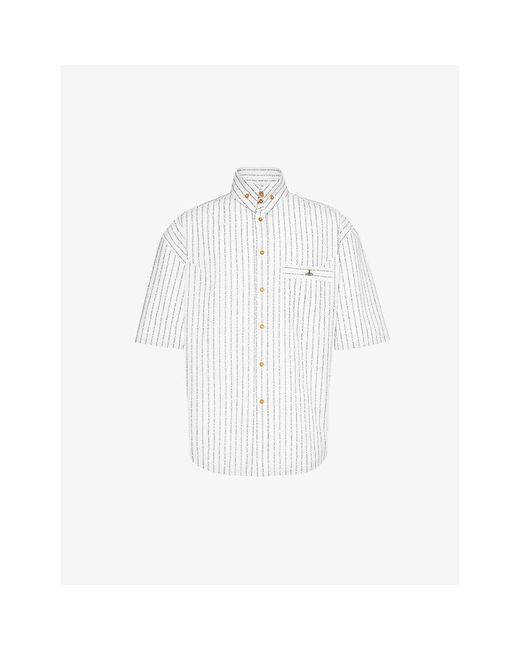 Vivienne Westwood White Krall Logo-embroidered Striped Cotton Shirt for men