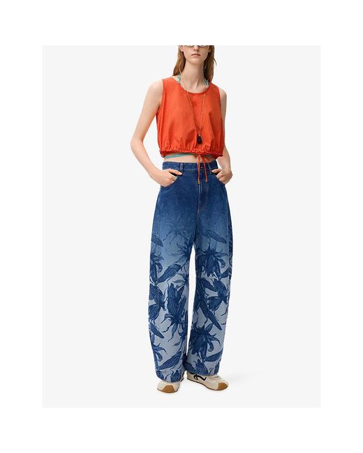 Loewe Red X Paula's Ibiza Scoop-Neck Cropped Cotton Top