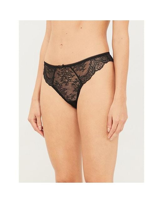 Aubade Black Danse Des Sens Low-Rise Floral-Lace Thong