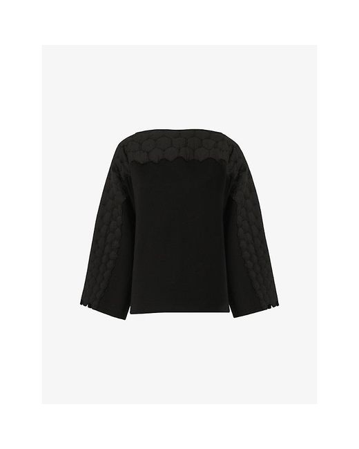 eem Black Quilted Embroidered Wool-Blend Top