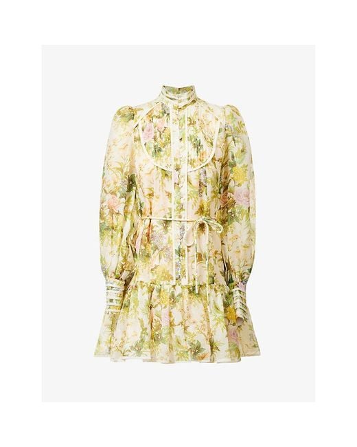 ALÉMAIS Metallic Eden Floral-print Silk And Linen-blend Mini Dress