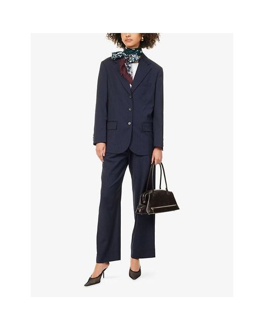 ME+EM Blue Clever Pinstripe Wool-Blend Trousers