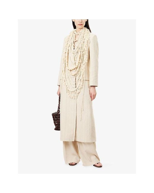 Rebirth Natural Macrame Double-Breasted Knit Cotton-Blend Coat