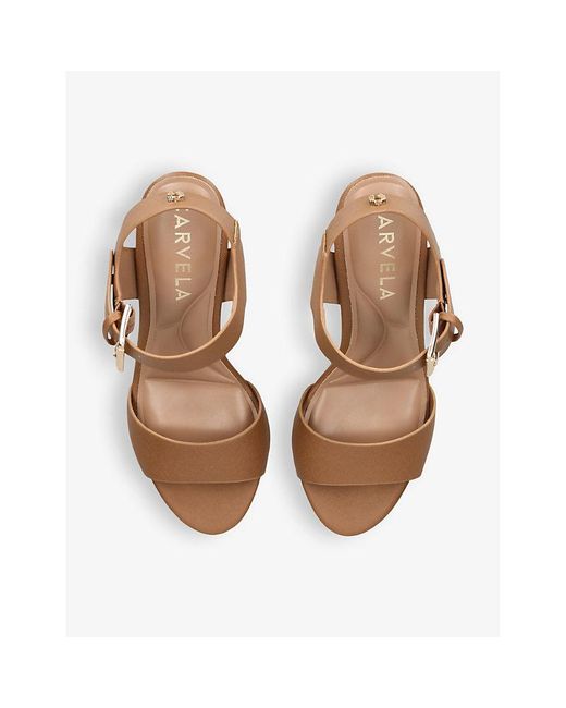 Carvela Kurt Geiger Brown Sadie 2 Logo-Embellished Faux-Leather Heeled Sandals