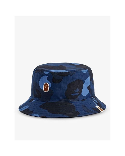 A Bathing Ape Blue Ape Head Camo-pattern Cotton Bucket Hat for men