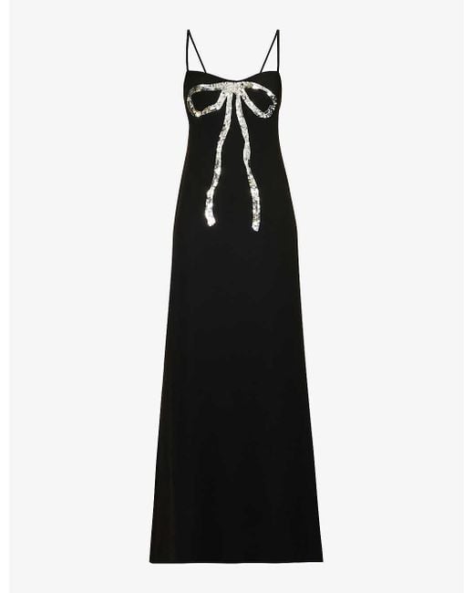 Valentino Black Crystal-embellished Flared-hem Silk Gown