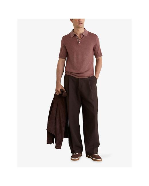 Reiss Red Jackdaw Regular-Fit Merino Wool Polo Shirt for men