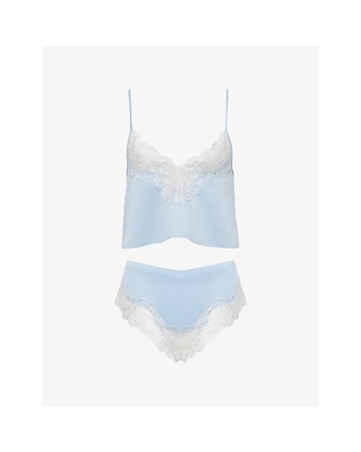 Bluebella Blue Isabella Lace-Panel Satin Pyjama Set