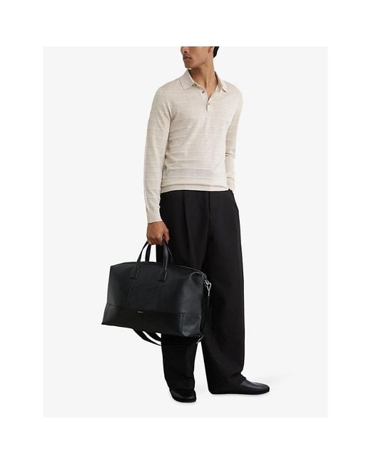 Reiss White Pallas Textured Long-Sleeve Knitted Polo for men