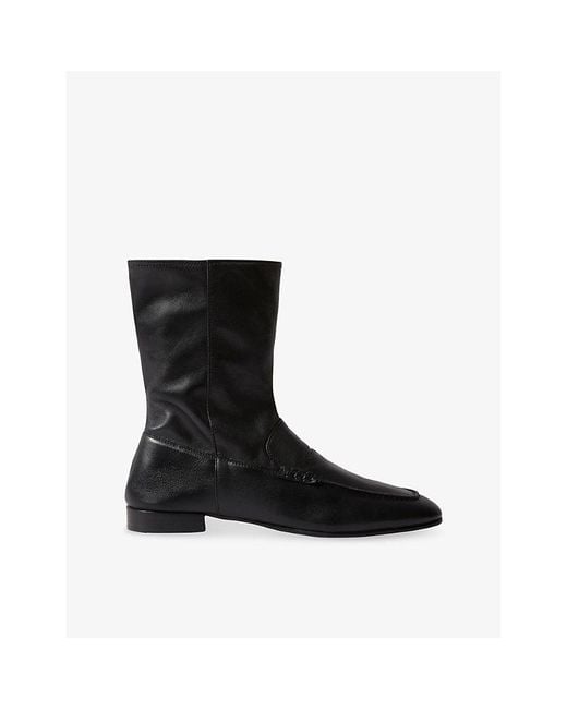 Claudie Pierlot Black Penny-Detail Leather Ankle Boots