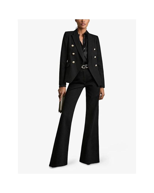 Reiss Black Tally Double-Breasted Tailored Wool-Blend Blazer