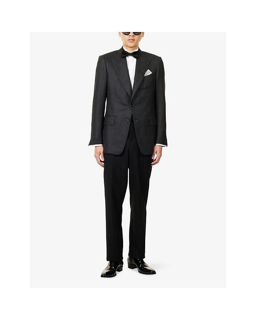 Tom Ford Black Herringbone Peak-Lapels Wool Blazer for men