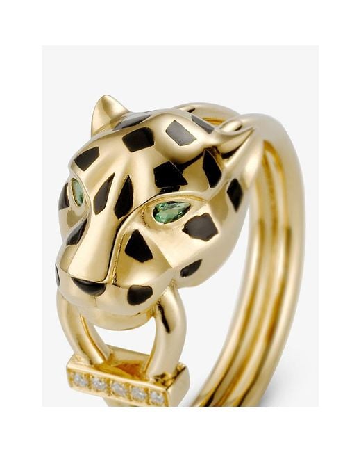 Cartier Panthère De 18ct Yellow-gold, 0.02ct Brilliant-cut Diamond,  Tsavorite, Onyx And Lacquer Ring in Metallic | Lyst