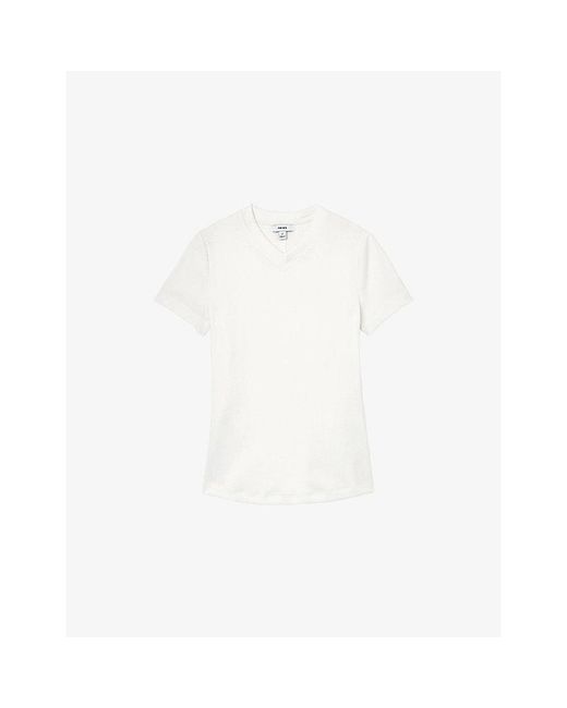 Reiss White Addison V-Neck Stretch-Cotton T-Shirt
