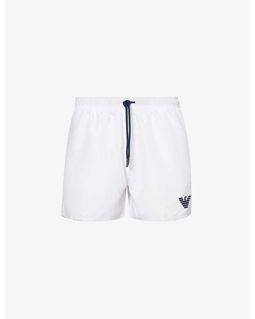 Emporio Armani White Brand-embroidered Drawstring Swim Shorts for men