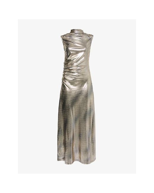 Amy Lynn Metallic Draped Sleeveless Stretch-Woven Maxi Dress