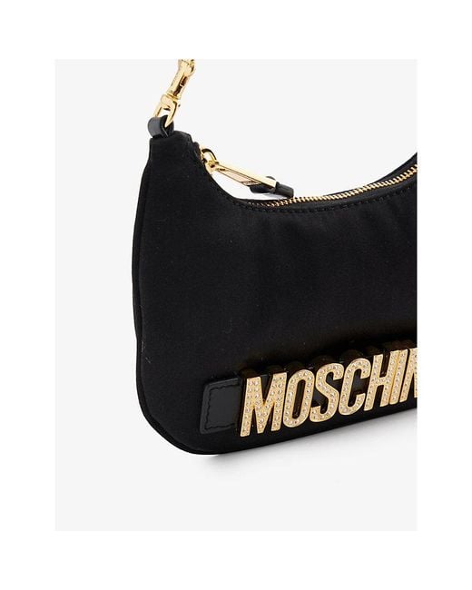 Moschino Black Logo-plaque Chain-strap Silk-blend Shoulder Bag