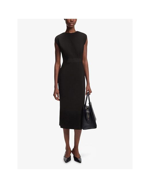 Boss Black Short-Sleeve Waist-Panel Stretch-Jersey Midi Dress
