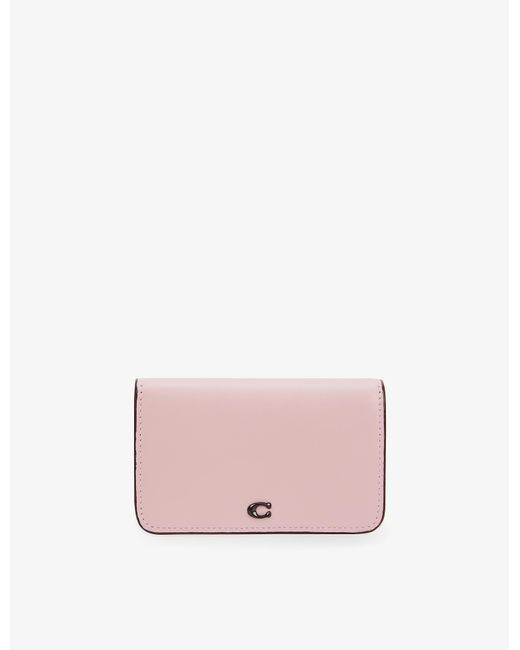 COACH C Brand plaque Leather Card Holder In Pink Lyst Australia