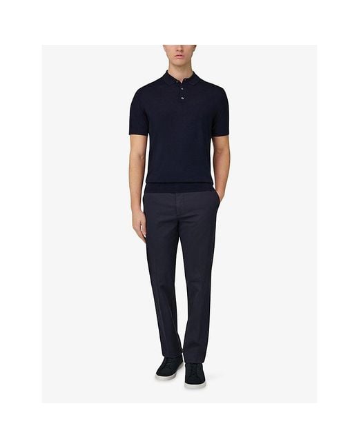 Boggi Blue Tapered-Leg Mid-Rise Cotton-Blend Trousers for men