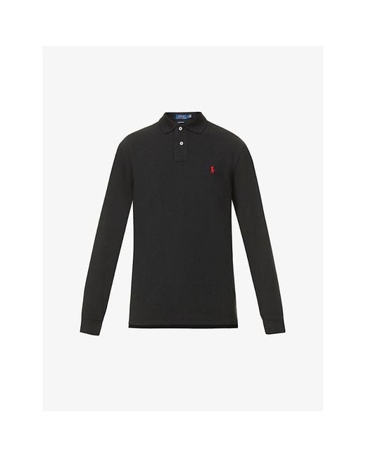 Polo Ralph Lauren Black Long-Sleeve Polo Shirt With Traditional Collar for men