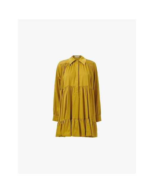 eem Yellow Long-Sleeve A-Line Cotton-Blend Tunic Top
