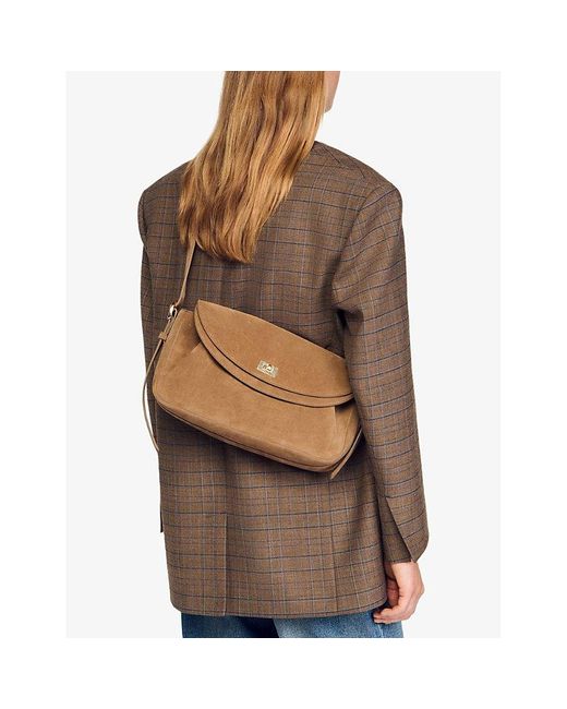 Sandro Brown Le Mambo Suede Shoulder Bag