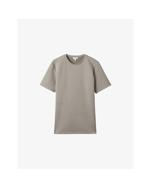 Reiss Gray Bradley Stitched-Trim Stretch Woven-Blend T-Shirt for men