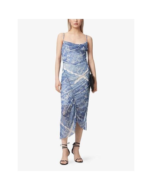 AllSaints Blue Joanne Sleeveless Stretch-Mesh Midi Dress
