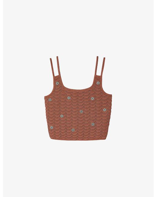 Sandro Brown Hardware-embellished Knitted Top