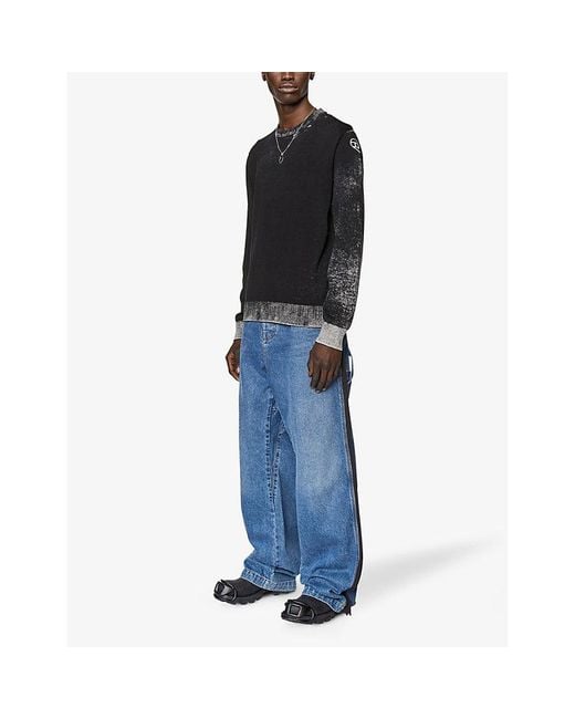 DIESEL Blue K-Larence Contrast-Hem Long-Sleeve Cotton Jumper for men