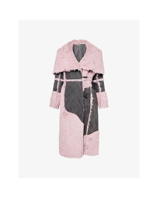 Jaded London Pink Alise Patchwork Faux-Suede And Faux-Fur Maxi Coat