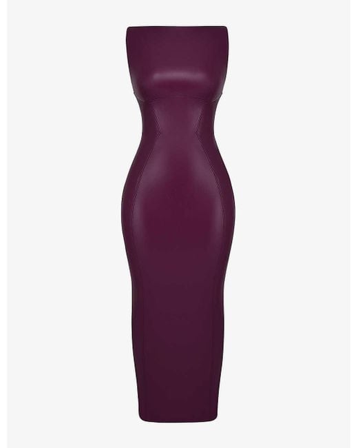 House Of Cb Purple Sahara Sleeveless Form-fitting Faux-leather Maxi Dress