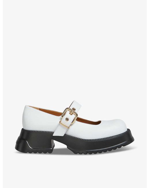 Marni White Contrast-sole Leather Heeled Mary Jane Shoes