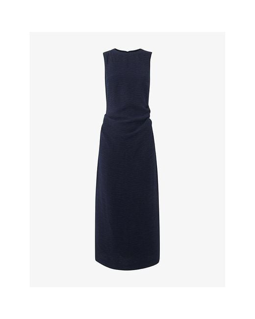 Whistles Blue Nora Textured Woven Midi Dress