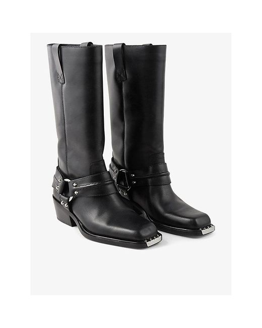 Sandro Black Sixten Buckle-embellished Leather Knee-high Boots