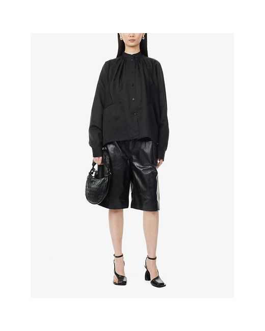 Jil Sander Black Relaxed-fit High-rise Leather Shorts