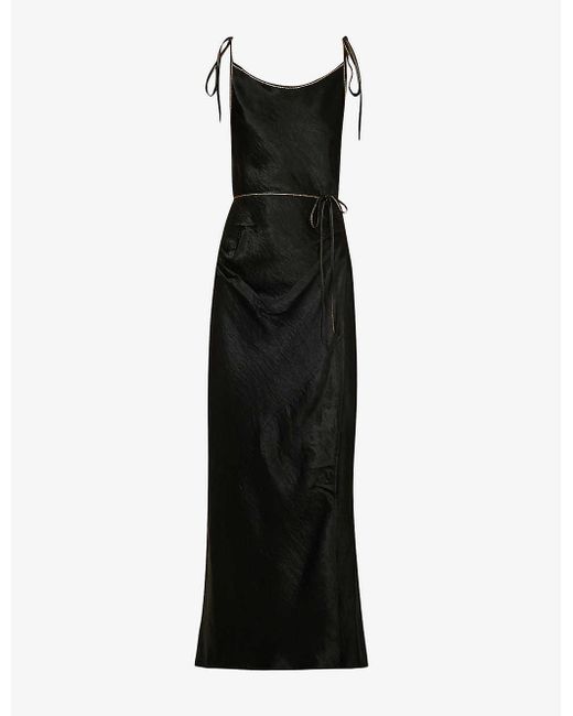 Acne Studios Wrapover Splithem Satin Maxi Dress in Black Lyst