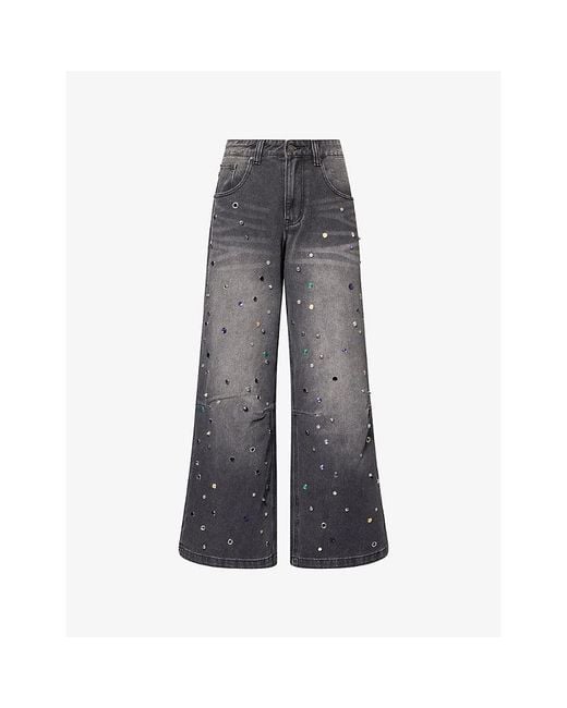 Jaded London Gray Trixa Jewel Studded Colossus Denim Jeans