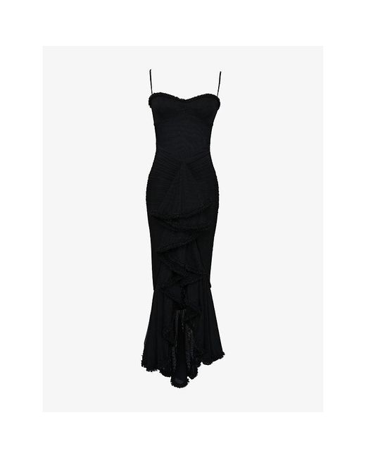 House Of Cb Black Gabbi Ruffle-Trim Stretch-Woven Maxi Dress