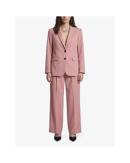 The Kooples Pink Pleated-Front Wide-Leg High-Rise Lyocell, Linen And Cotton Trousers