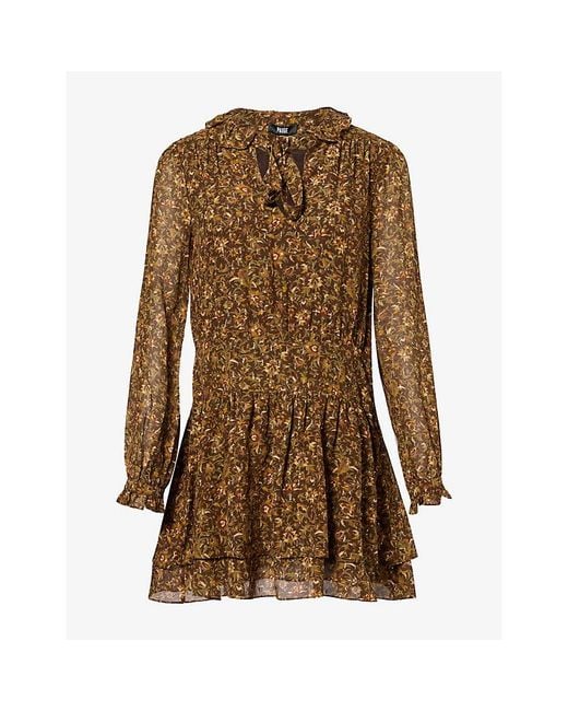 PAIGE Brown Nantes Floral-Print Silk-Blend Mini Dress