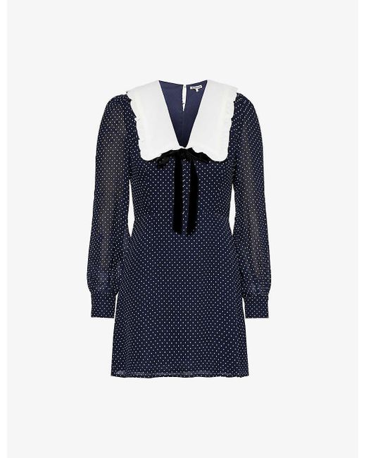 Reformation Blue Edalene Polka-dot Crepe Mini Dress