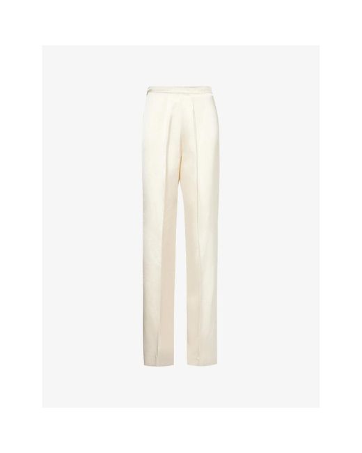 Another Tomorrow White Pintuck High-rise Straight-leg Satin Trousers
