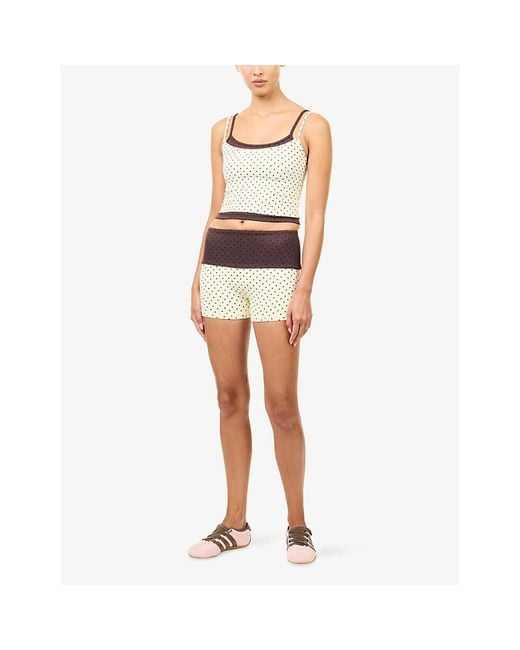 BO+TEE Natural Polka-Dot Layered Stretch-Jersey Top