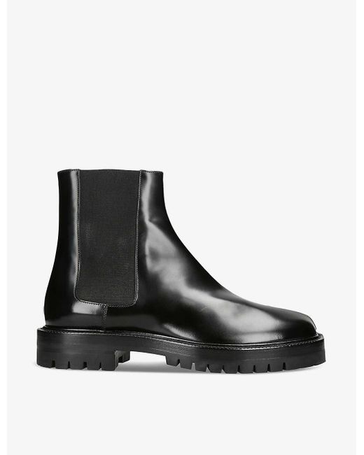 Maison Margiela Black Tabi Split-toe Leather Chelsea Boots for men