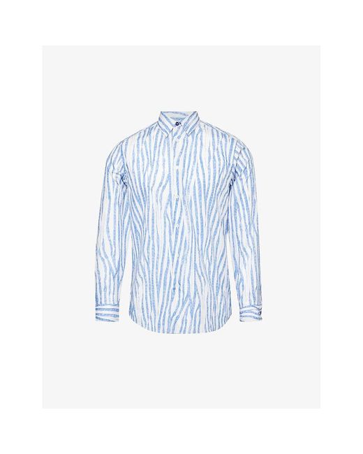 Paul Smith Blue Striped Long-sleeved Organic-cotton Shirt X for men