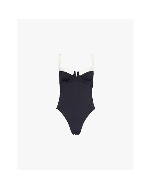 Cheap Monday Blue Clovelly Sweetheart-Neck Stretch-Nylon Swimsuit