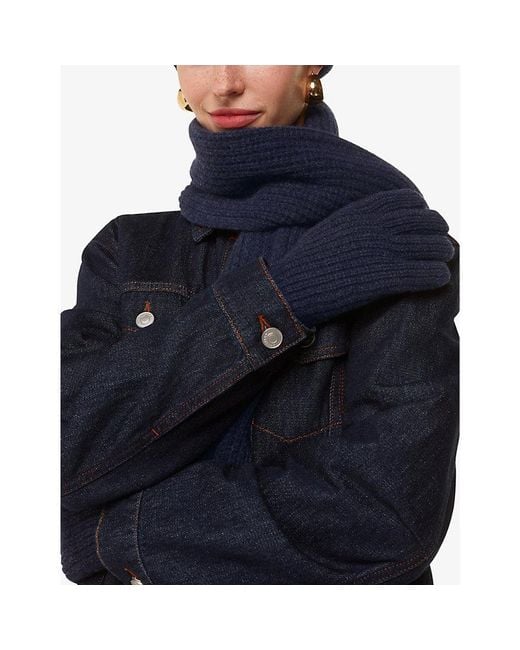 Whistles Blue Ribbed Wool Scarf